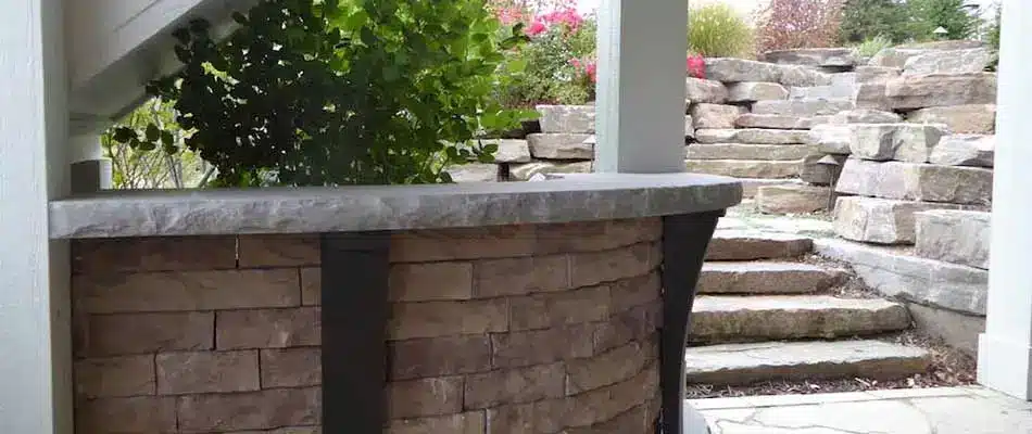 Backyard retaining walls in Grandville, Michigan.