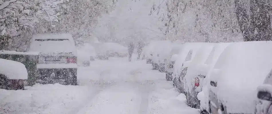 A blizzard on a residential street in East Grand Rapids, MI.