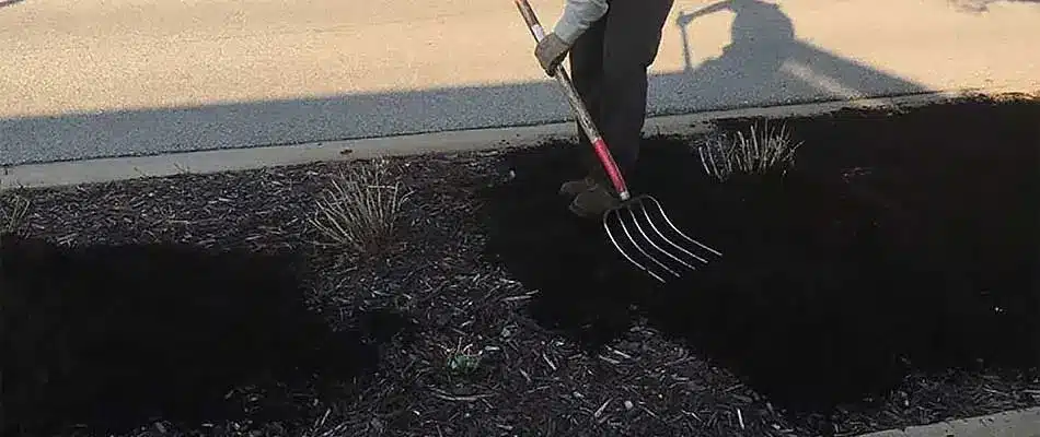 Mulch bed being prepared for winter at a Grand Rapids, MI property.