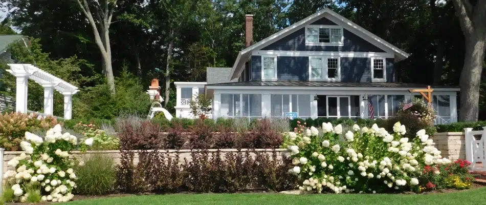 A beautiful landscaping bed within retaining walls in Kentwood, MI.