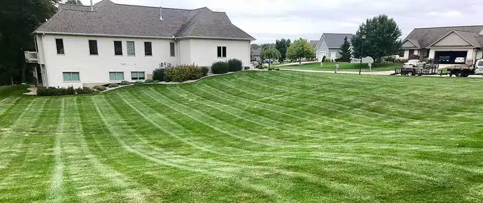 A home in Comstock Park, MI with fresh mowing lines.
